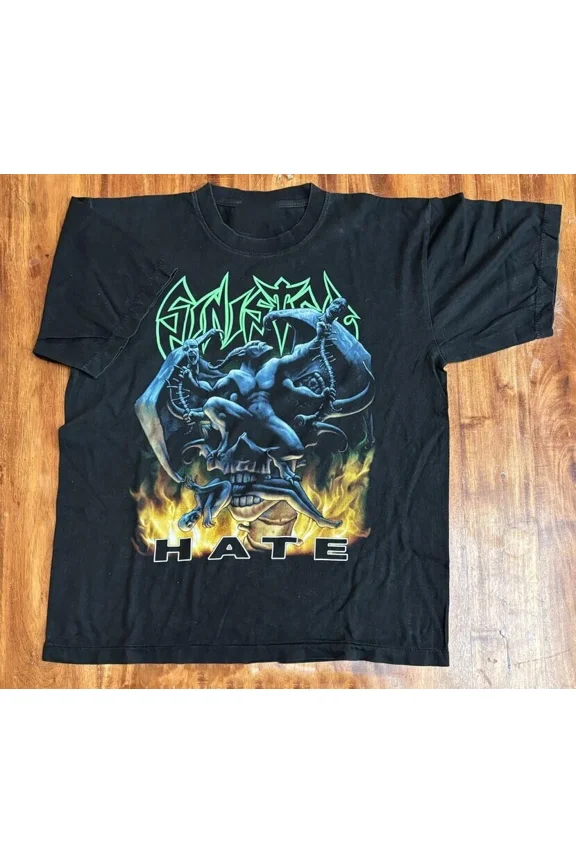 RARE Vtg Sinister Band Hate Heavy Cotton Black T Shirt For Men All Size AG170
