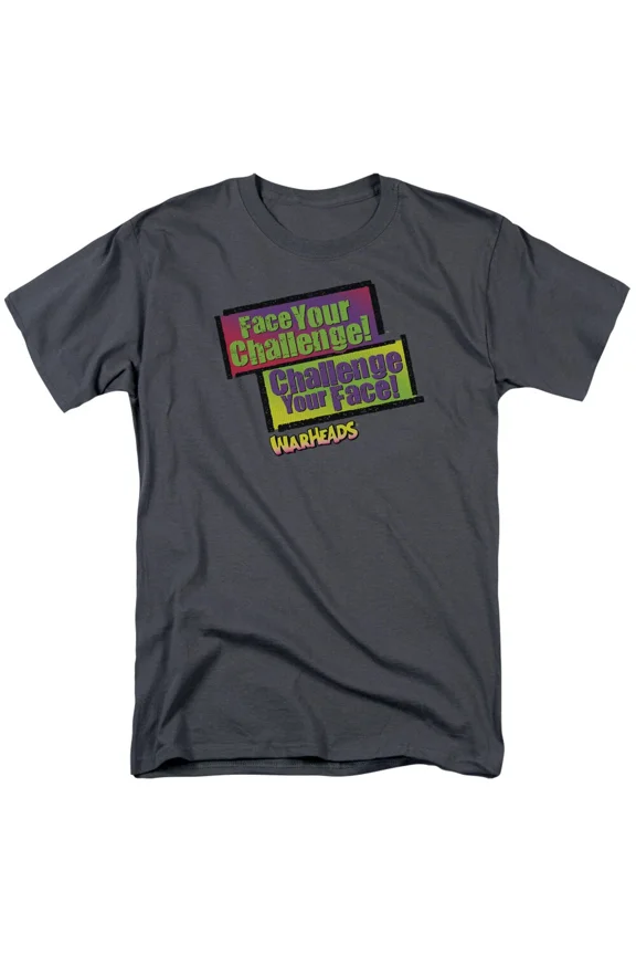 RARE Warheads Face Your Challenge T Shirt Mens Licensed Sour Candy Tee Charcoal