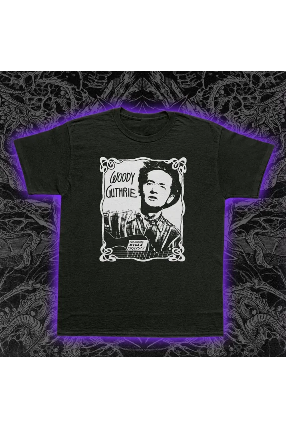 RARE Woody Guthrie T-Shirt Folk Music "This Machine Kills Fascists" Protest Tee S-5XL