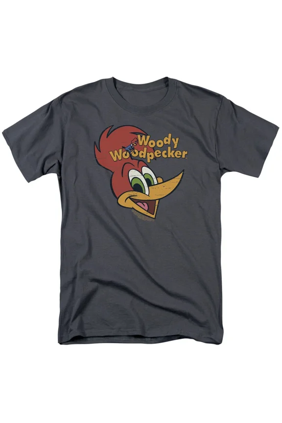 RARE Woody Woodpecker Retro Logo T Shirt Mens Licensed Cartoon Merchandise Charcoal