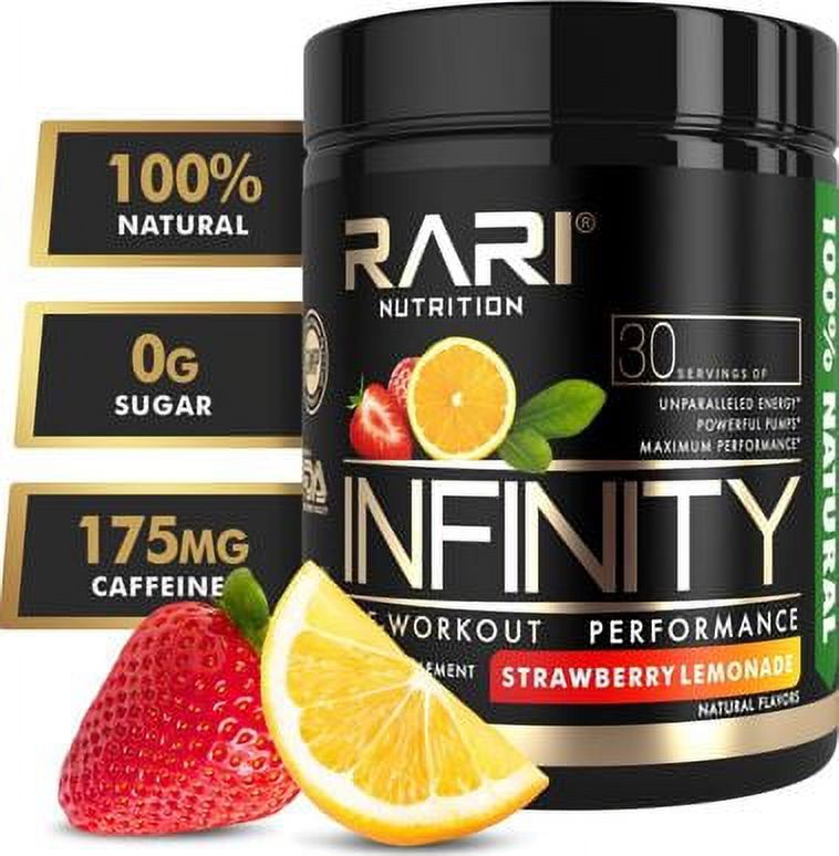 RARI Nutrition - INFINITY Preworkout - 100% Natural Pre Workout Powder - Keto and Vegan Friendly - Energy, Focus, and Performance - Men and Women - No Creatine - 30 Servings (Strawberry Lemonade) - image 1 of 5