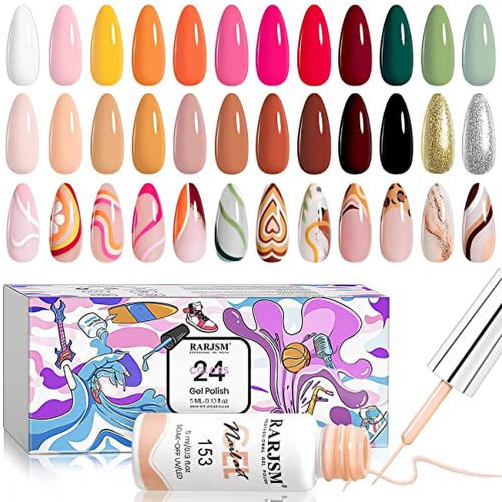 RARJSM Gel Liner Nail Art 24 Pieces 5ml Gel Art Liners for Nails Pink