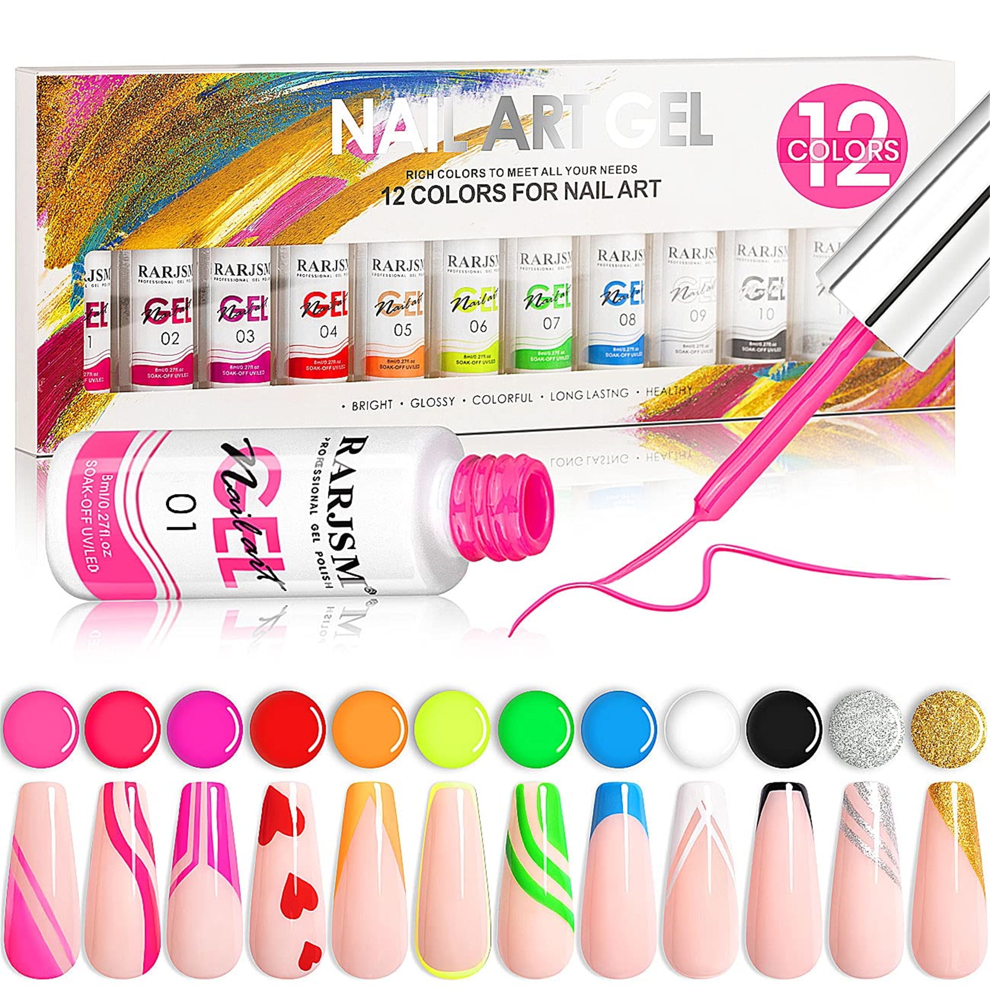 RARJSM Gel Nail Polish Kit, 12 Colors Neon Gel Nail Polish Kit Nail Art
