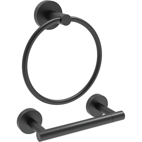 RARXTR Bathroom Wall Mounted Hardware Set 2 Pieces Black Towel Ring and Toilet Paper Holder, Stainless Steel, Matte Black