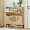 thumbnail image 1 of RARZOE Shoe Storage Cabinet with 2 Flip Drawers, Narrow Entryway Shoe Rack, Farmhouse Slim Shoe Storage Cabinet with Metal Legs for Entryway, Foyer, Hallway, Apartment, Natural, 1 of 18