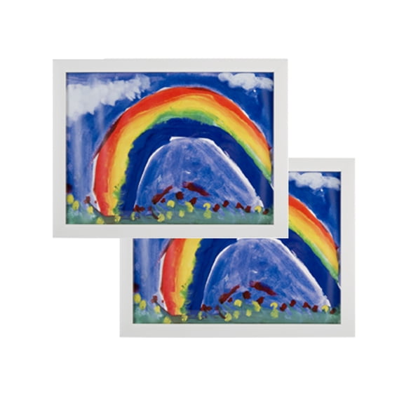 RAS Kids Art Frame - Boxed Style Wide Frame Edge Construction Paper Removable Acrylic Pane Cardboard Backing with Hooks - [White - 9x12"] - 2 PACK