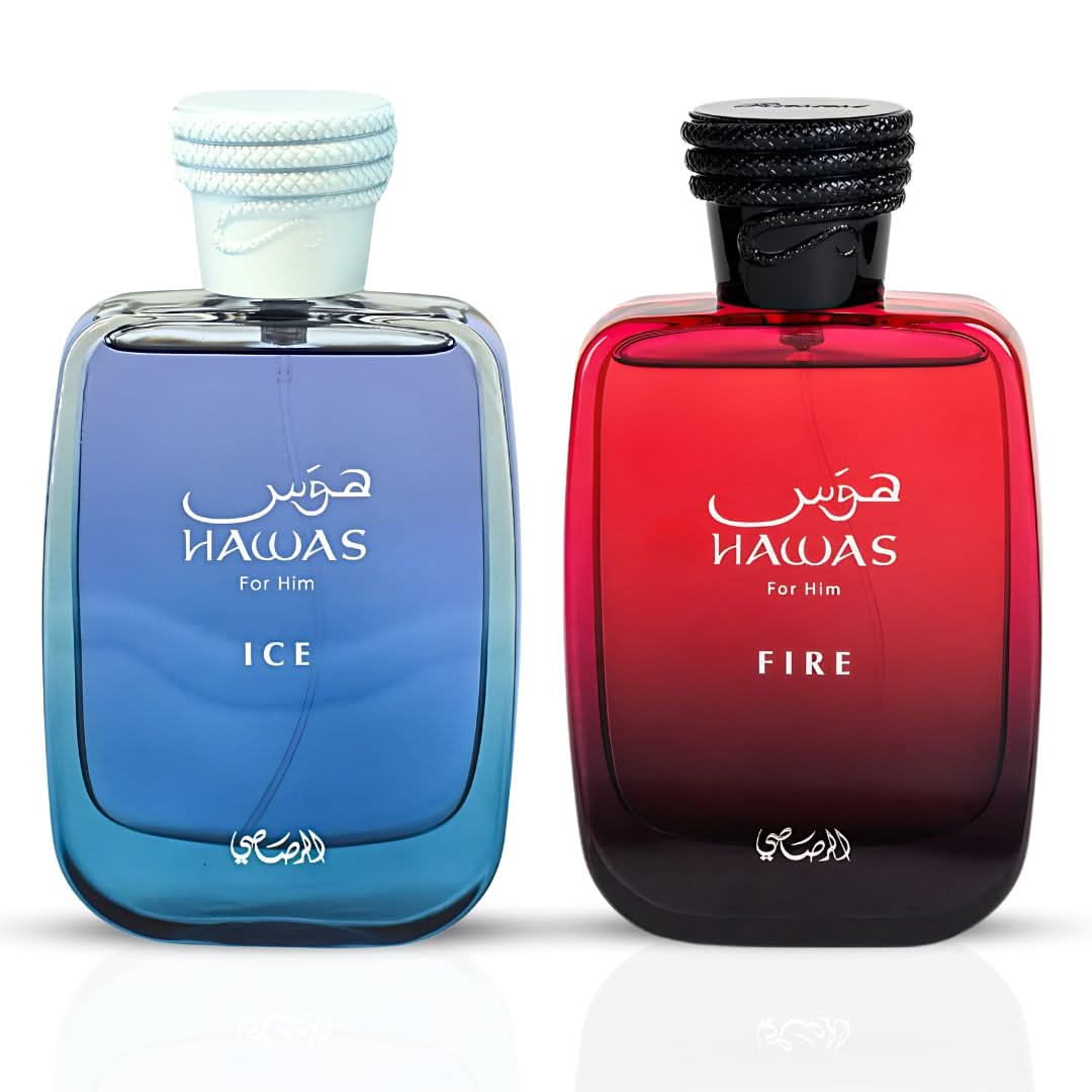 Hawas Ice for Him & Hawas Fire Eau de Parfum Sprays 100ml (3.4 oz