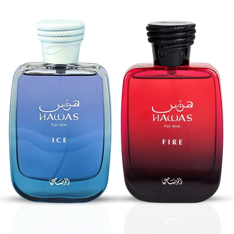 Hawas Ice for Him & Hawas Fire Eau de Parfum Sprays 100ml (3.4 oz