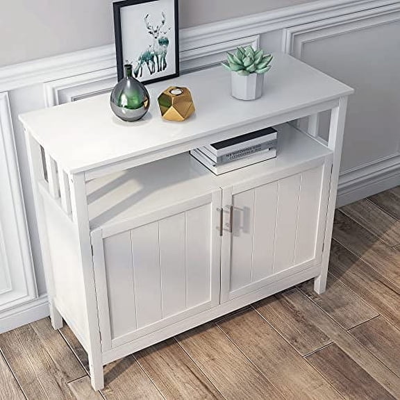RASOO Buffet Cabinet White Kitchen Sideboard Buffet Storage Server Cupboard Cabinet Console Table with 2 Doors and Adjustable Shelf