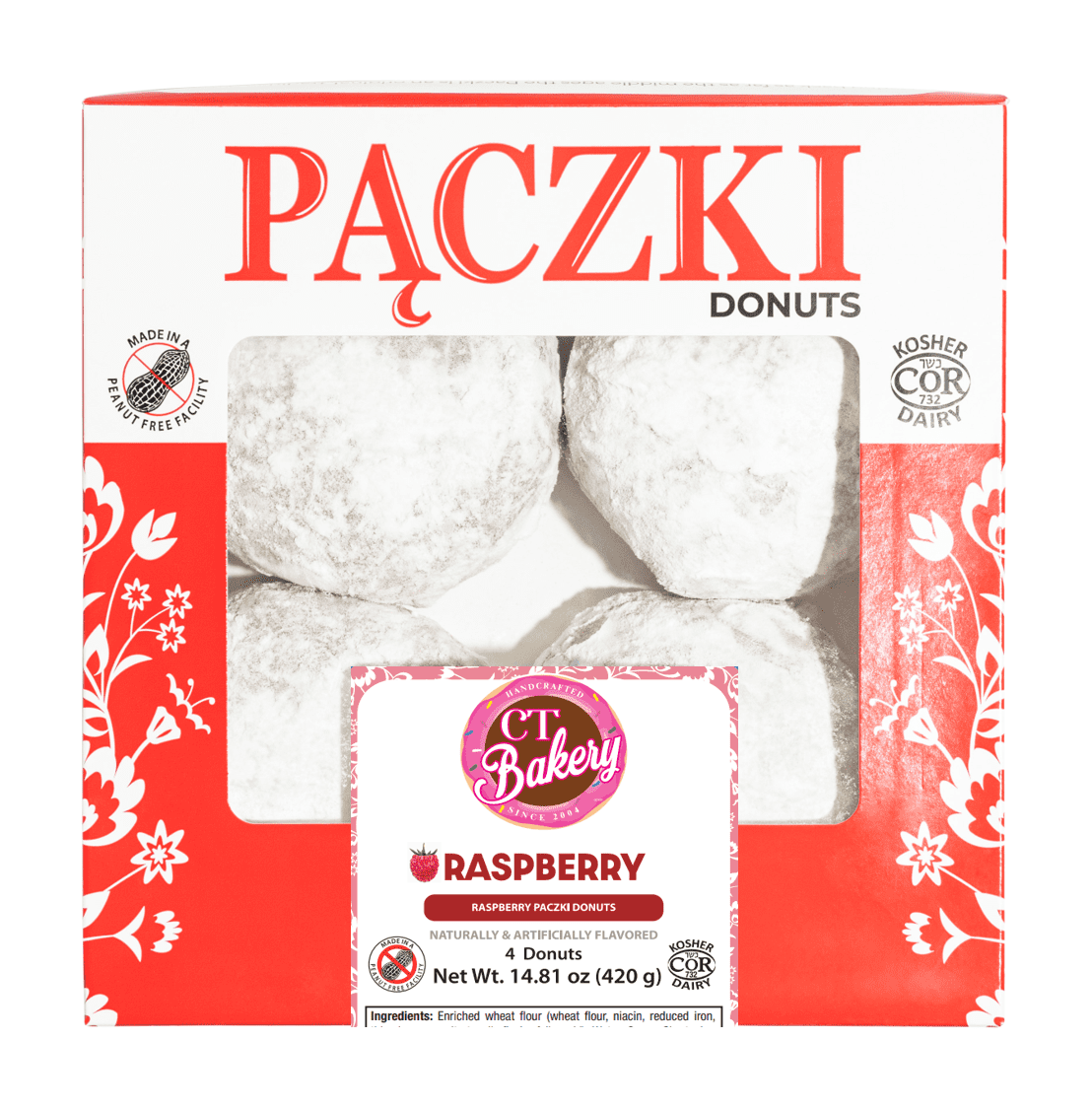 Raspberry Flavored Powdered Paczki Donut, 4 Count, 14.81 oz