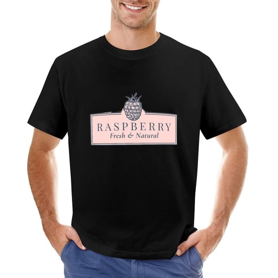 RASPBERRY Men’s T-Shirt 100% Cotton Casual Short Sleeve Tops Gift Tee Black L