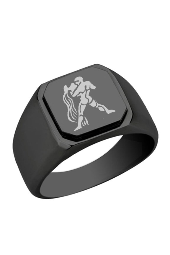 Aquarius Stainless Steel Signet Ring