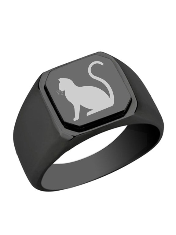 Black Cat Stainless Steel Signet Ring