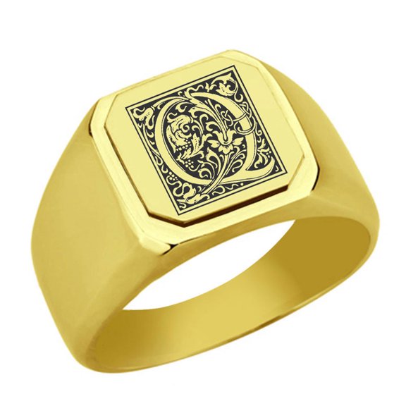 RASTEEL Initial Floral Box Letter Q Monogram Stainless Steel Signet Ring
