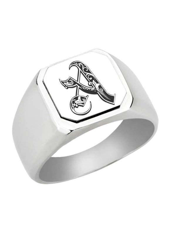Initial Royal Letter A Monogram Stainless Steel Signet Ring