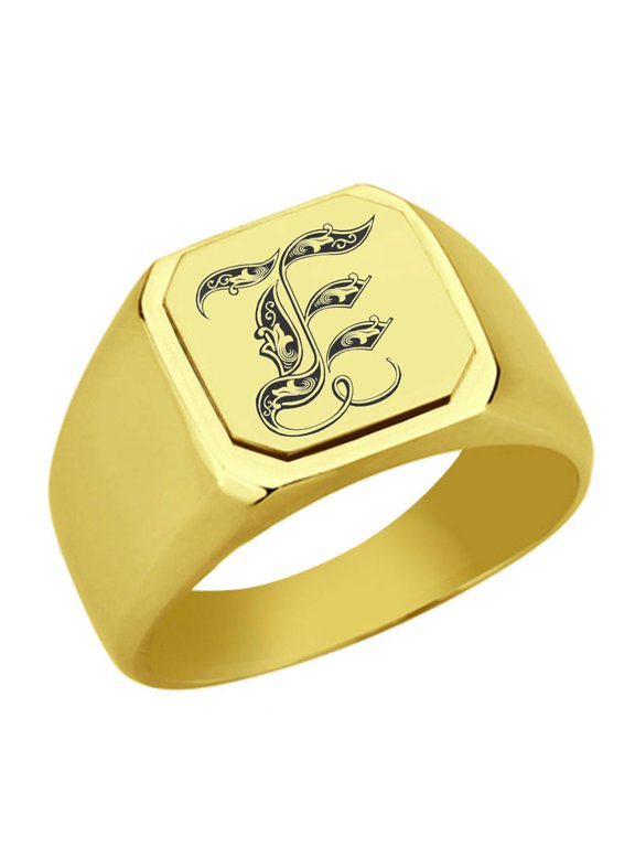 Initial Royal Letter E Monogram Stainless Steel Signet Ring