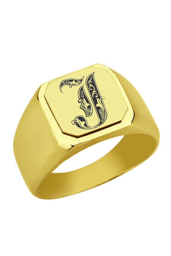 Initial Royal Letter J Monogram Stainless Steel Signet Ring