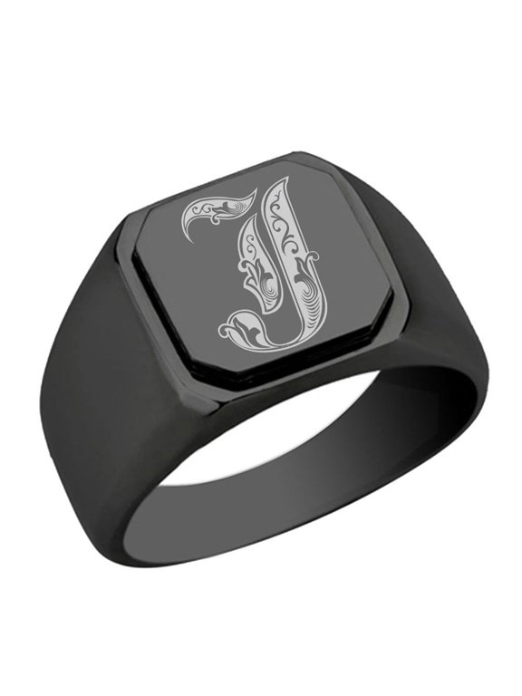 Initial Royal Letter J Monogram Stainless Steel Signet Ring