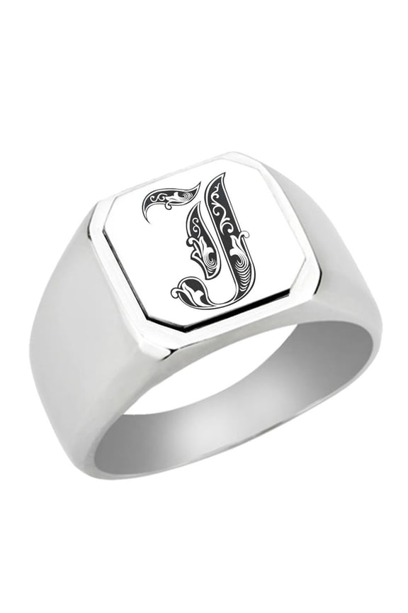 Initial Royal Letter J Monogram Stainless Steel Signet Ring