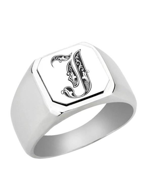 Initial Royal Letter J Monogram Stainless Steel Signet Ring