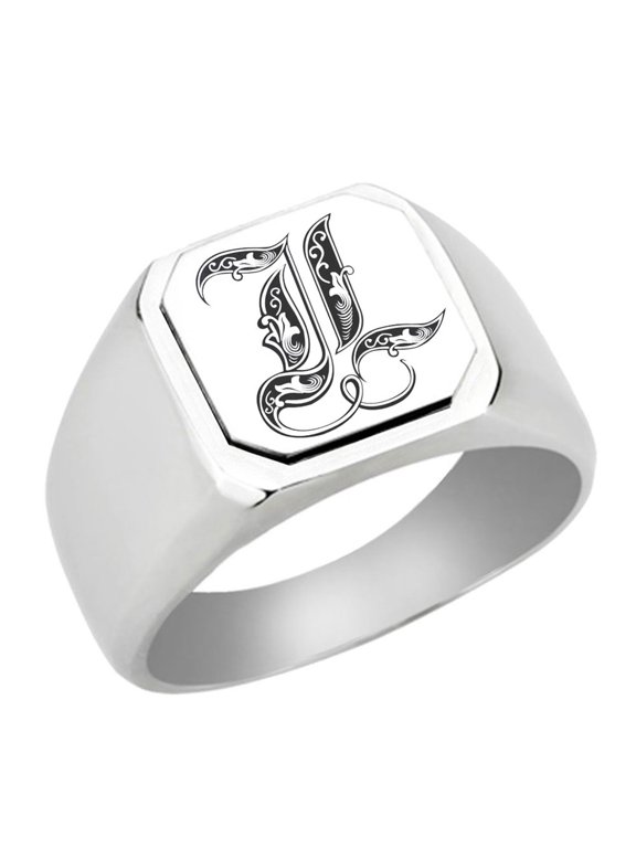 Initial Royal Letter L Monogram Stainless Steel Signet Ring