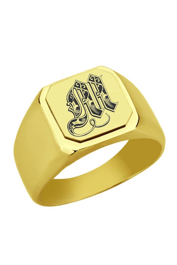 Initial Royal Letter M Monogram Stainless Steel Signet Ring