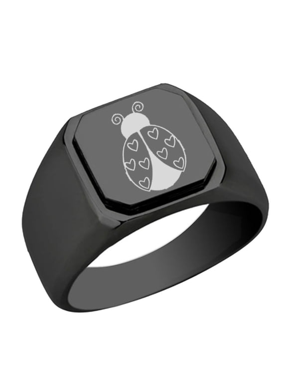 Ladybug Heart Stainless Steel Signet Ring