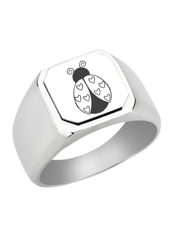 Ladybug Heart Stainless Steel Signet Ring