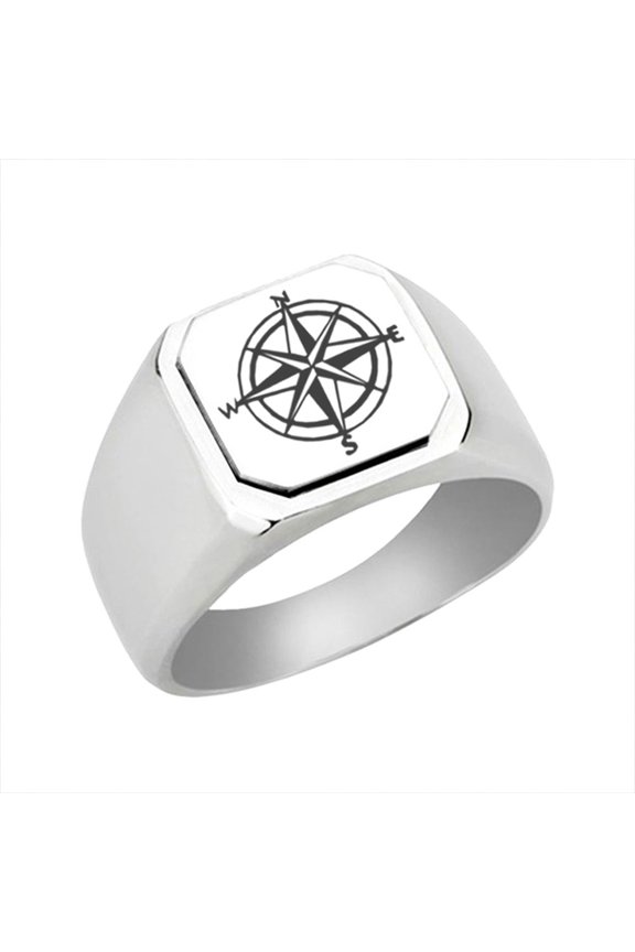 Nautical Compass Stainless Steel Signet Ring