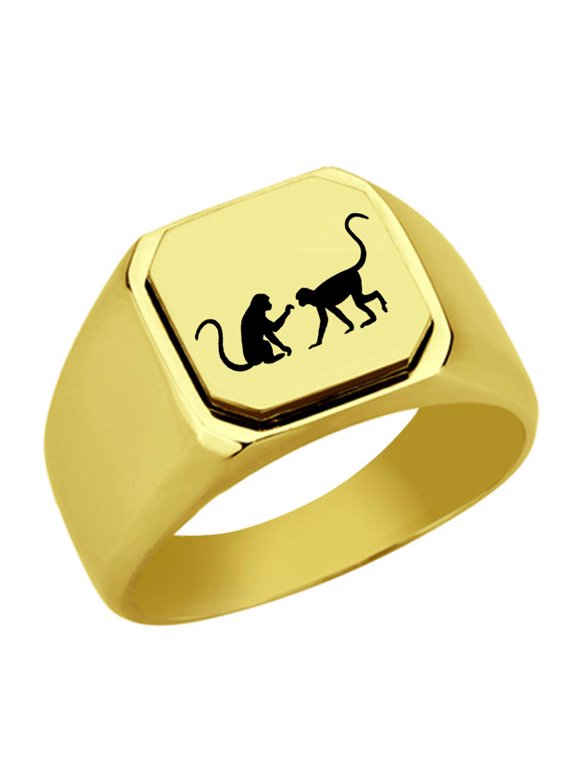Two Monkey Stainless Steel Signet Ring