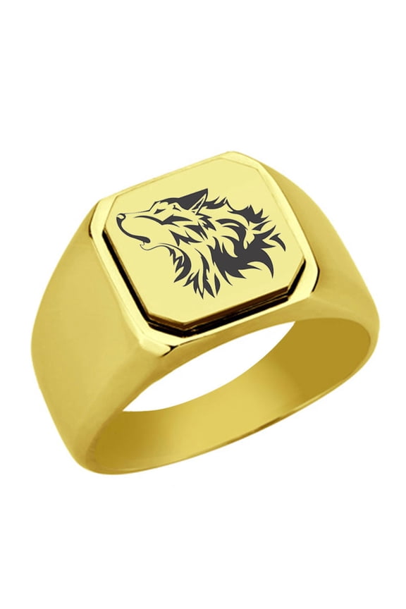 Wolf Head Stainless Steel Signet Ring