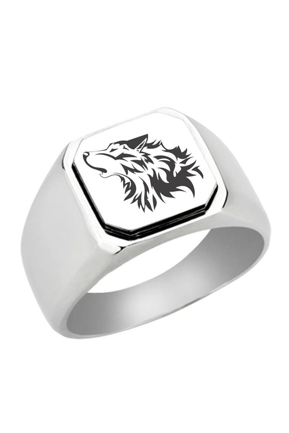 Wolf Head Stainless Steel Signet Ring