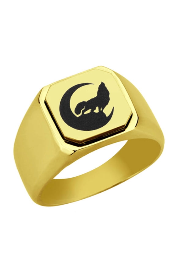 Wolf Moon Stainless Steel Signet Ring