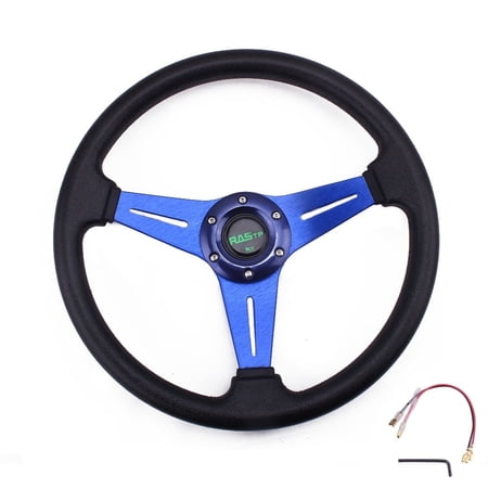 RASTP Aluminum 14inch Racing Steering Wheel 350mm Deep Dish 6 Bolt with Horn Button STW019-Blue