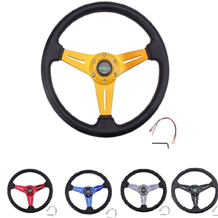 RASTP Aluminum 14inch Racing Steering Wheel 350mm Deep Dish 6 Bolt with Horn Button STW019-Gold