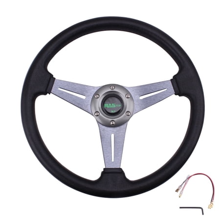RASTP Aluminum 14inch Racing Steering Wheel 350mm Deep Dish 6 Bolt with Horn Button STW019-Gray