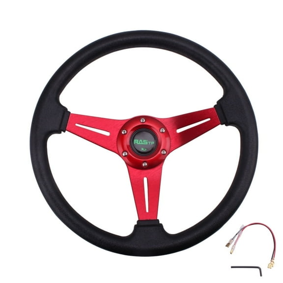 RASTP Aluminum 14inch Racing Steering Wheel 350mm Deep Dish 6 Bolt with Horn Button STW019-Red