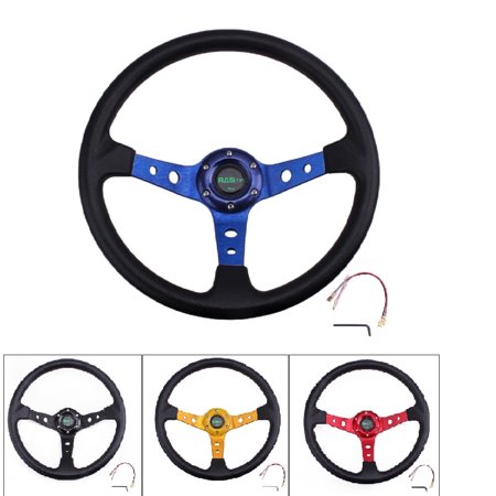 RASTP Aluminum 14inch Racing Steering Wheel 350mm Deep Dish 6 Bolt with Horn Button STW020-Blue