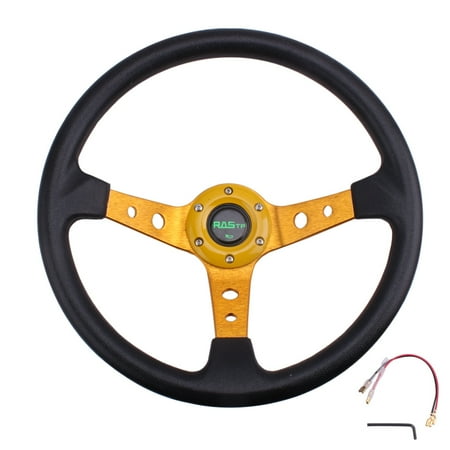 RASTP Aluminum 14inch Racing Steering Wheel 350mm Deep Dish 6 Bolt with Horn Button STW020-Gold