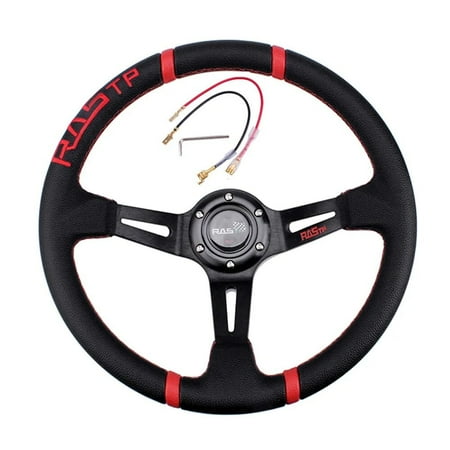 RASTP Black 14" Deep Dish Alum & Leather Drifting Steering Wheel Modification Racing