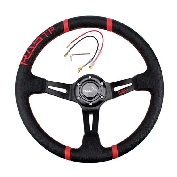 RASTP Black 14" Deep Dish Alum & Leather Drifting Steering Wheel Modification Racing