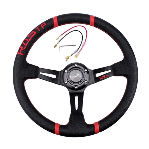 RASTP Black 14" Deep Dish Alum & Leather Drifting Steering Wheel Modification Racing