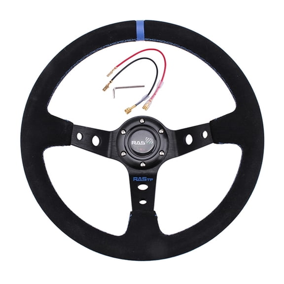 RASTP Blue 14" 345mm Suede Leather Steering Wheel Deep Dish 95mm Drifting Racing Car STW025