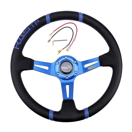 RASTP Blue 14" Deep Dish Alum & Leather Drifting Steering Wheel Modification Racing