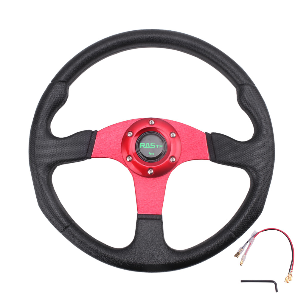 Superbautoparts 340mm Black Leather Jet Style 6-Hole Racing Steering Wheel – Aluminum, Universal Fit