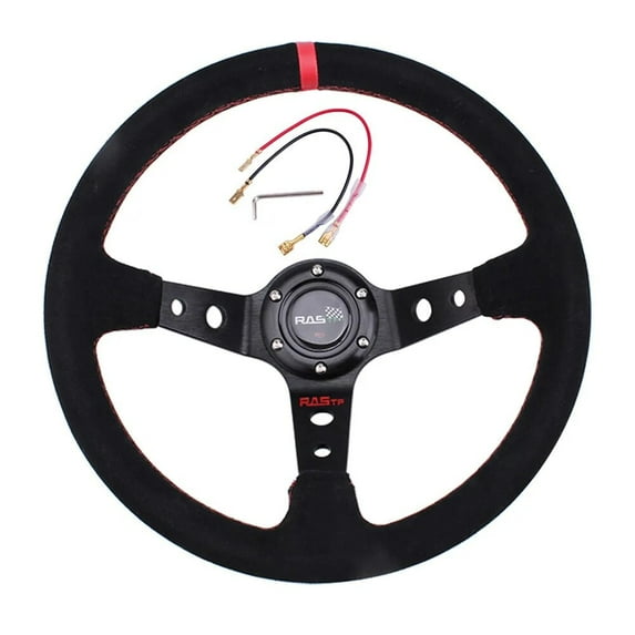 RASTP Red 14" 345mm Suede Leather Steering Wheel Deep Dish 95mm Drifting Racing Car STW025