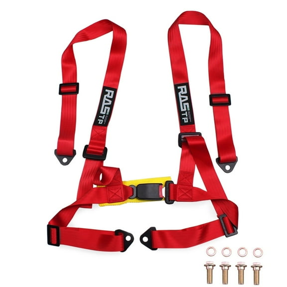 RASTP Red 2" Adjustable 4 Point Racing Seat Belt Harness Safety Strap Kit Car BAG032