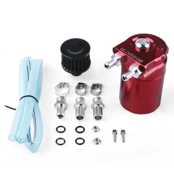 RASTP Red 300ML Oil Catch Can Tank Baffled Reservoir with Drain Valve Breather Filter OCC009