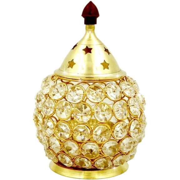 RATAN ENTERPRISES Brass Akhand Diya Diamond Crystal Deepak/Dia Akhand Jyot | Decorative Brass Crystal Oil Lamp | Tea Light Holder
