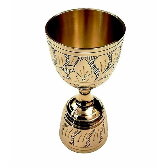 RATAN ENTERPRISES Made of Brass, 2-Tone Peg Measure Cup, 30 ml / 60 ml, Embossed Brass Golden Finish Pack of 1 Pcs.